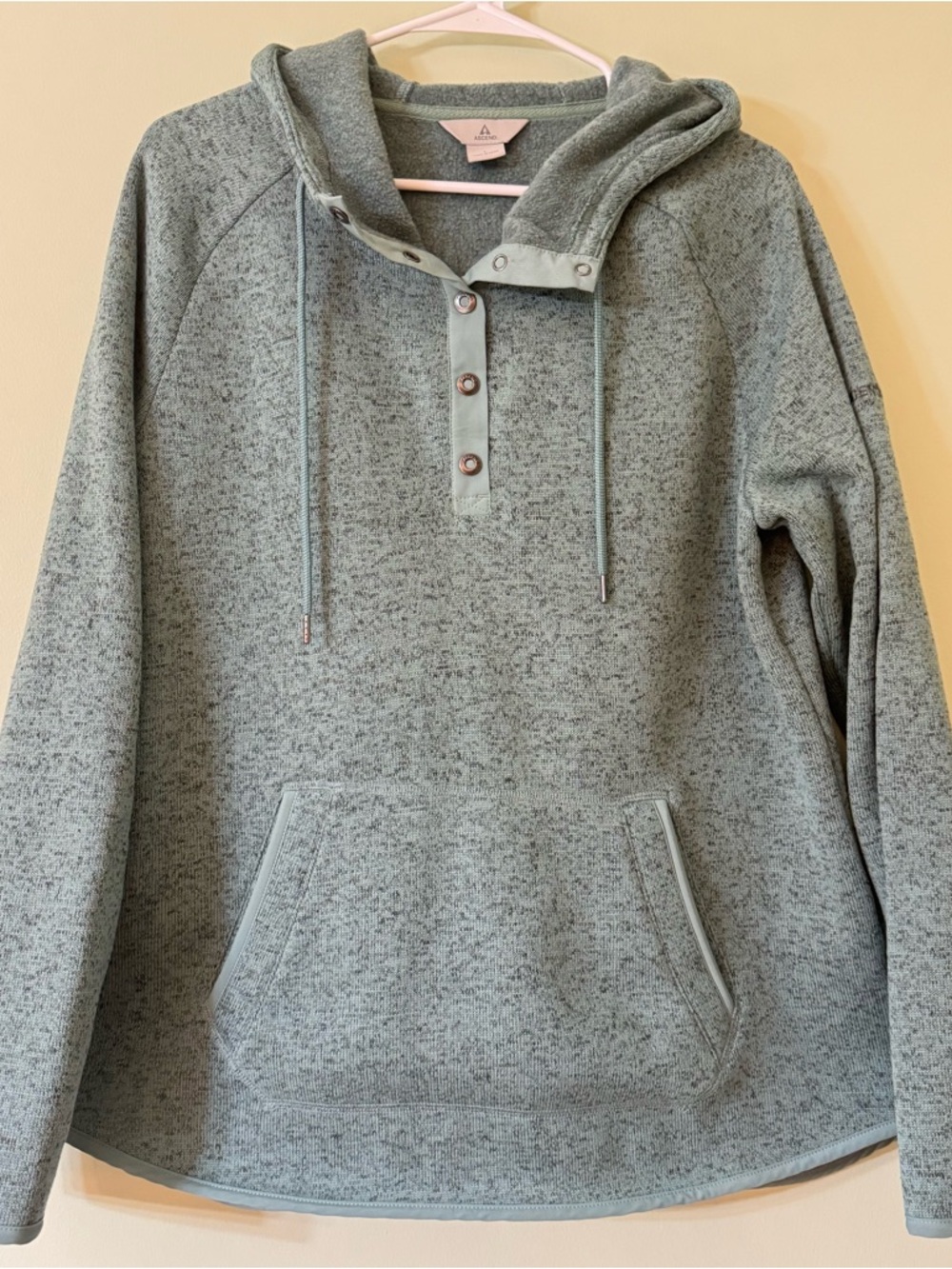 Ascend Green Marled Hoodie Pullover Snap Neck Cozy Athleisure Large